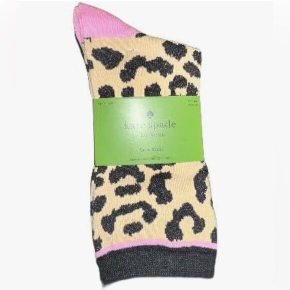 Kate Spade New York Kate Spade Crew Socks Pack of 3 Khaki Cheetah Print NWT - Picture 2 of 4